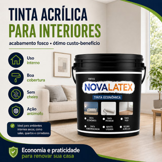 Tinta de Parede 18KG Acrilica Economica Novalatex - Sem Cheiro Antimofo Alta Cobertura Rende Muito