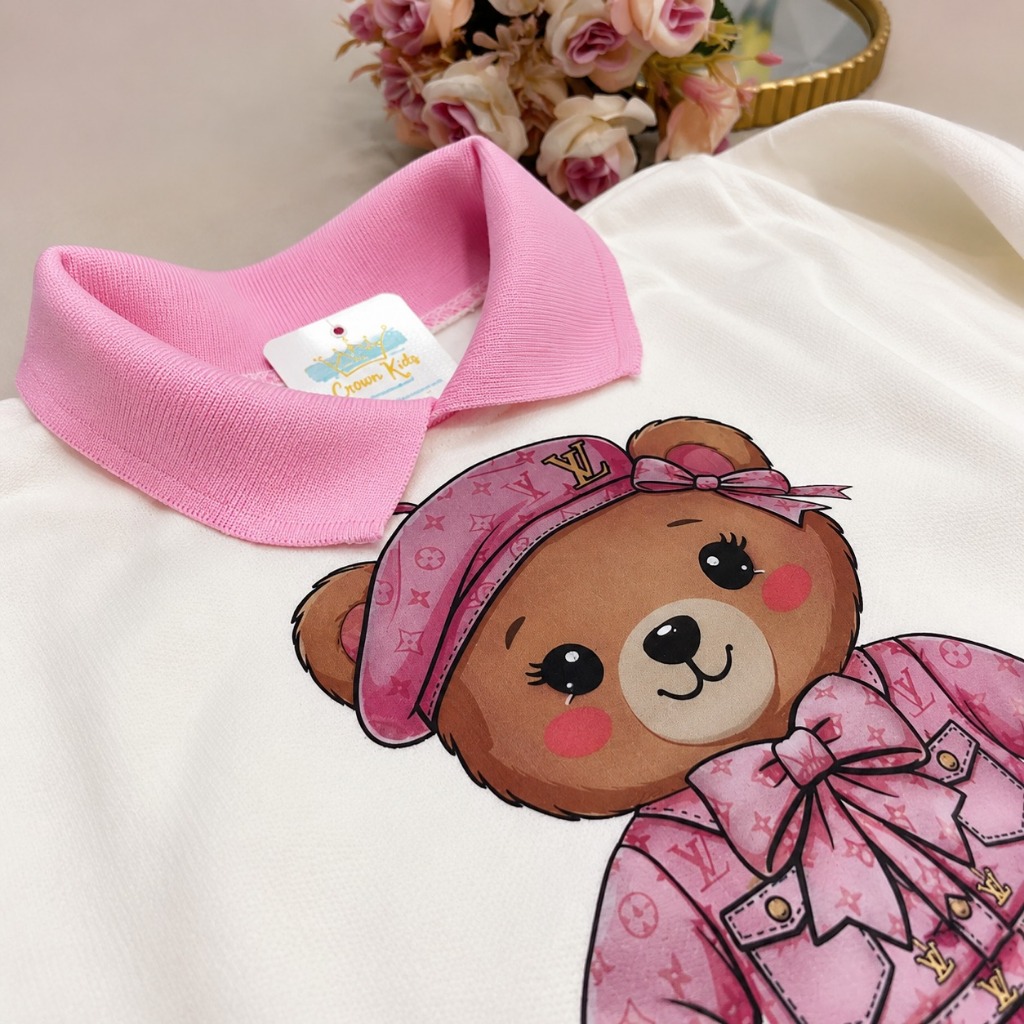 Conjunto Infantil Menina Ursinha Moletom Peluciado Short Saia Boutique Blogueirinha Inverno — imagem 2 de 2