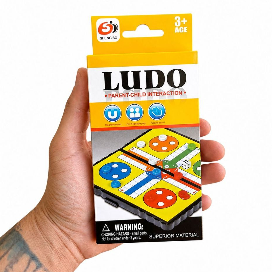 Jogo Ludo de Tabuleiro Magnético Portátil Infantil para 4 Jogadores com Peças e Dado