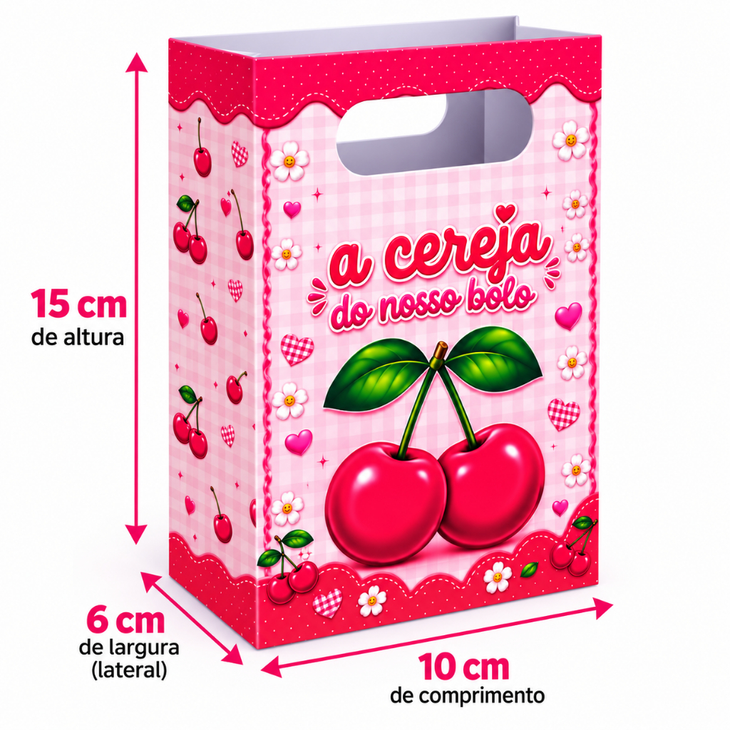 Sacolinha Personalizada Pegue e Monte Festa Infantil Lembrancinha Tema Cereja Aniversário