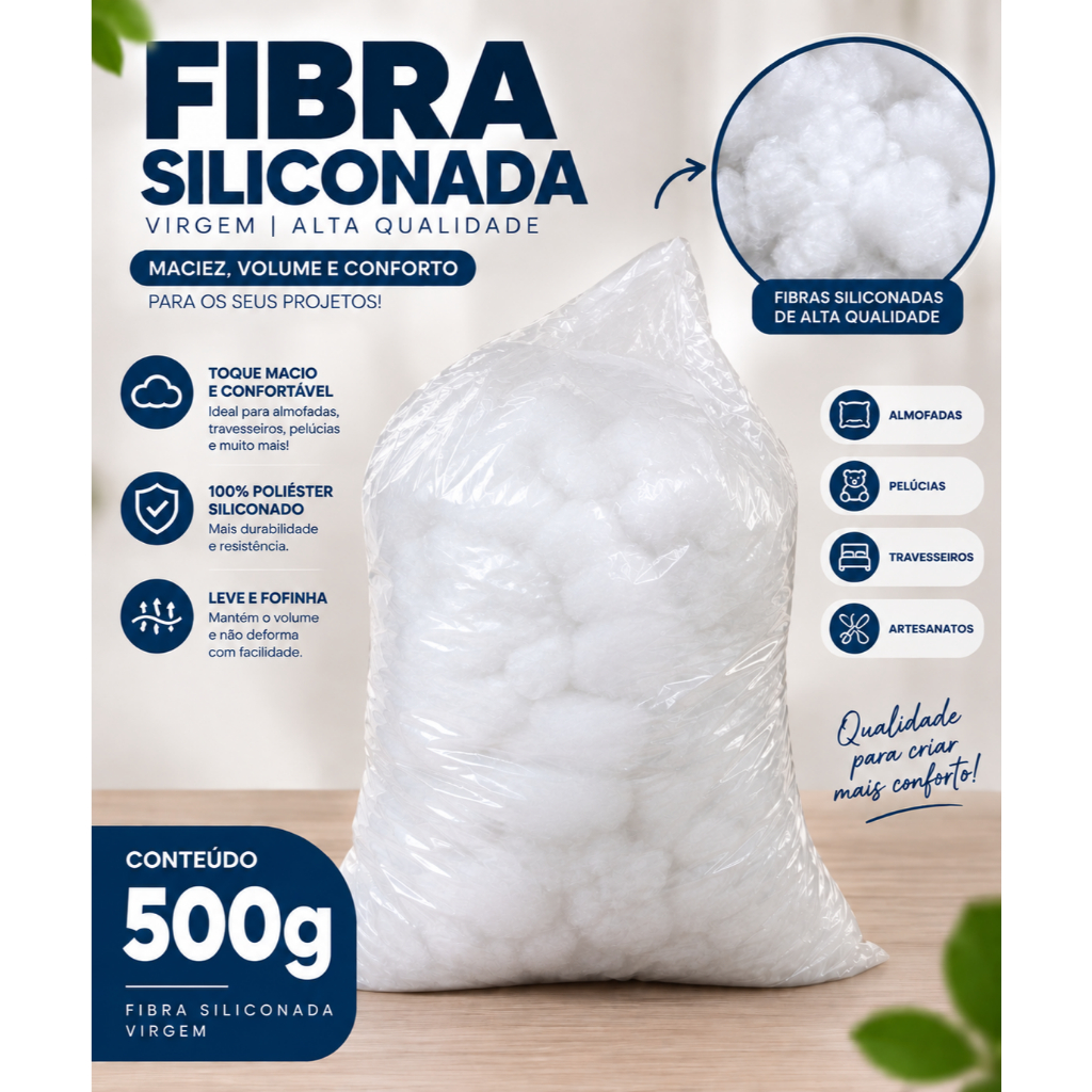 500 Gramas Fibra de Silicone Pura 100% Virgem Para Enchimento de Travesseiros e Almofadas