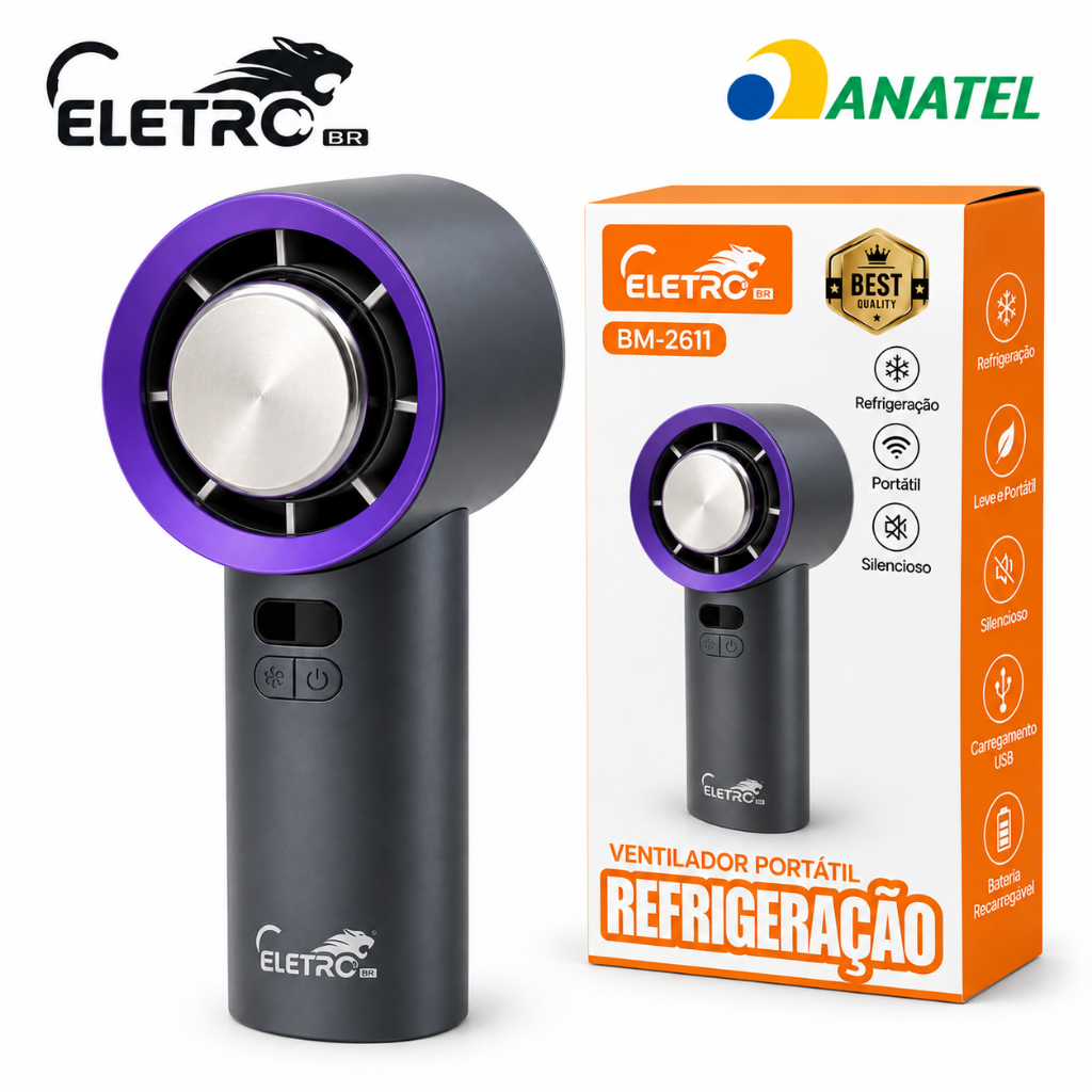 Mini Ventilador Portátil Recarregável Silencioso com Efeito Gelo Eletromex