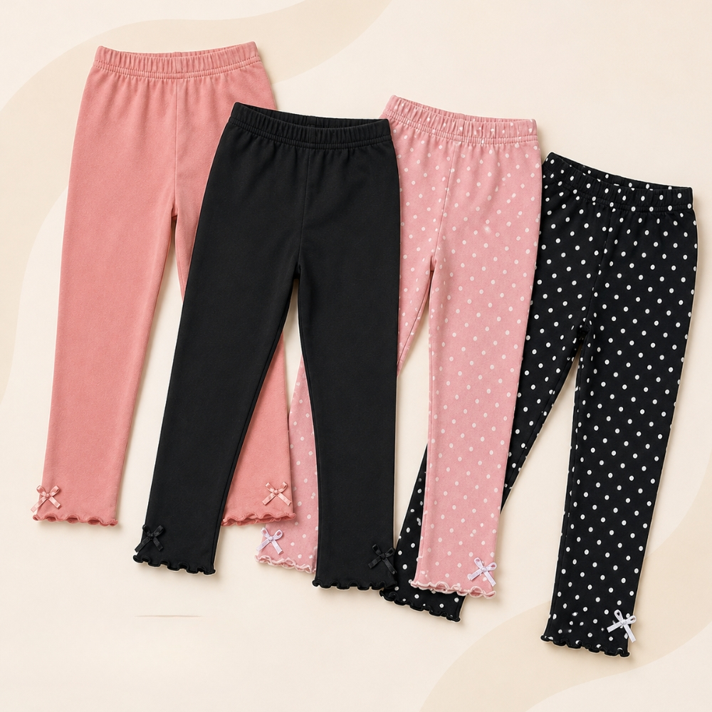 Kit de Calças Legging Infantil Menina em Suede Liso com Lacinho Cores Sortidas
