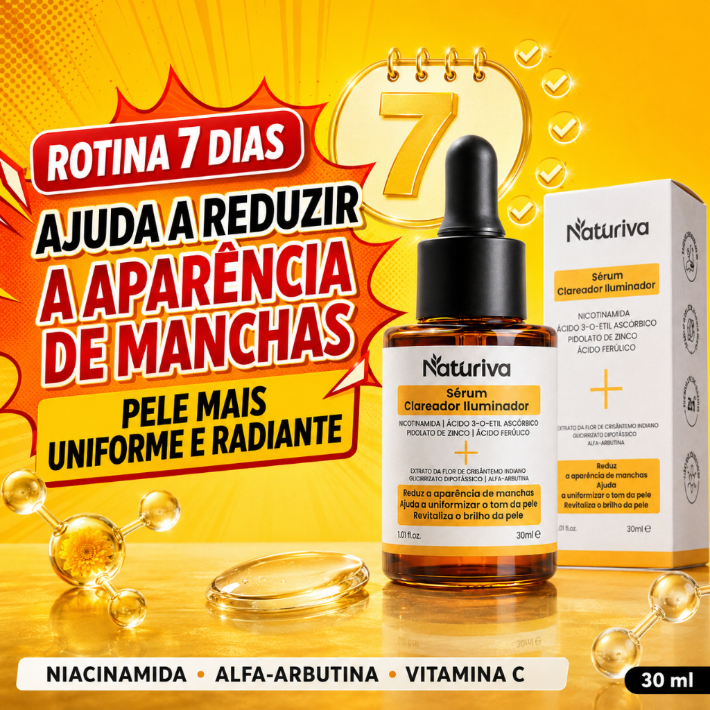 Naturiva Sérum Facial Clareador Iluminador 30ml Antimanchas Niacinamida Vitamina C Uniformiza o Tom,Clareia Manchas