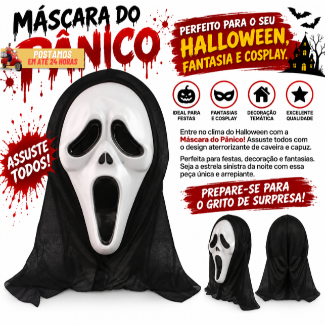 Máscara Do Pânico Com Capuz Grito Halloween Para Festas Eventos