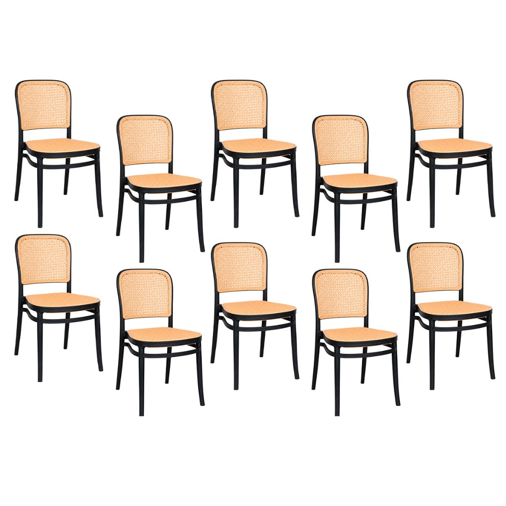 Kit 10 Cadeiras Roma em Polipropileno para Sala de Jantar e Cozinha Design Moderno Preta Suporta até 120kg