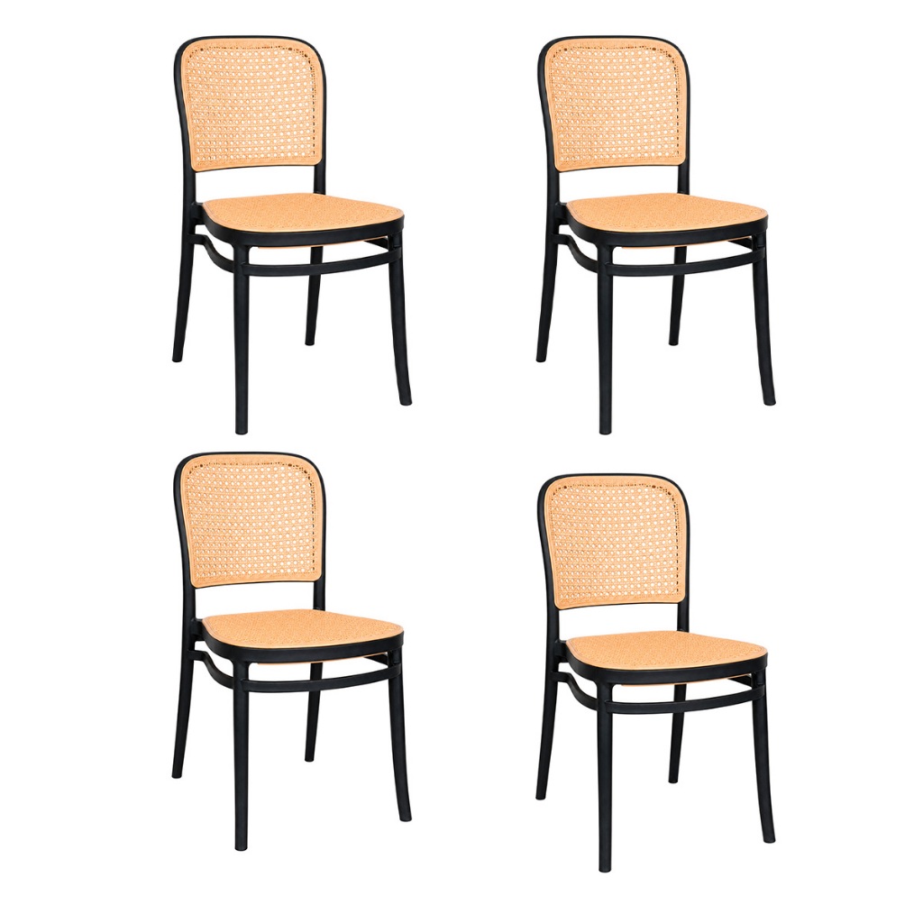 Kit 4 Cadeiras Roma em Polipropileno para Sala de Jantar e Cozinha Design Moderno Preta Suporta até 120kg