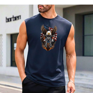 Regata Masculina Machão Estampa Águia Motoqueiro Águia Americana Moto Rocker Academia Casual