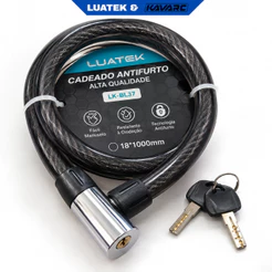 Cadeado para Bicicleta Cabo de Aço Antifurto 1m 18mm com 2 Chaves Revestido Flexível LUATEK LK-BL37