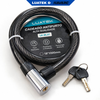 Cadeado para Bicicleta Cabo de Aço Antifurto 1m 18mm com 2 Chaves Revestido Flexível LUATEK LK-BL37