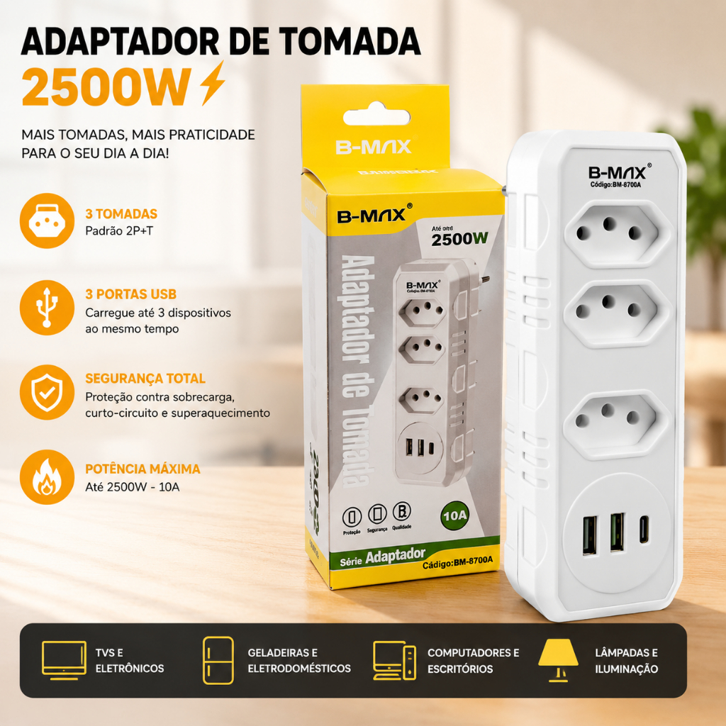 Imagem Conector De Extensão Portátil Universal COM USB E Type-C Transformador Conversor De Tomada--B-8701