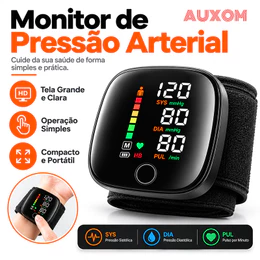Aparelho de Pressão Digital de Pulso Portátil Recarregável com APP, Wi-Fi, Voz e Tela Colorida