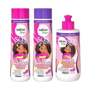 Kit Shampoo + Condicionador + Creme para Pentear 300ml SOS Cachos Kids Hidratação Salon Line