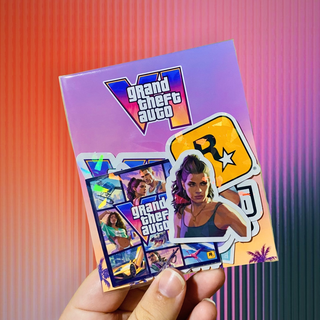 Adesivos GTA 6 GTA VI Rockstar Games Kit 16 Stickers Holográficos Gamer
