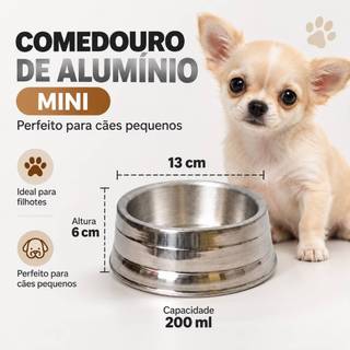 Comedouro Mini Pesado de Alumínio 200 ml 13x6 cm para Gatos e Cães Pequenos e Filhotes Pinscher Chihuahua Ração e Água
