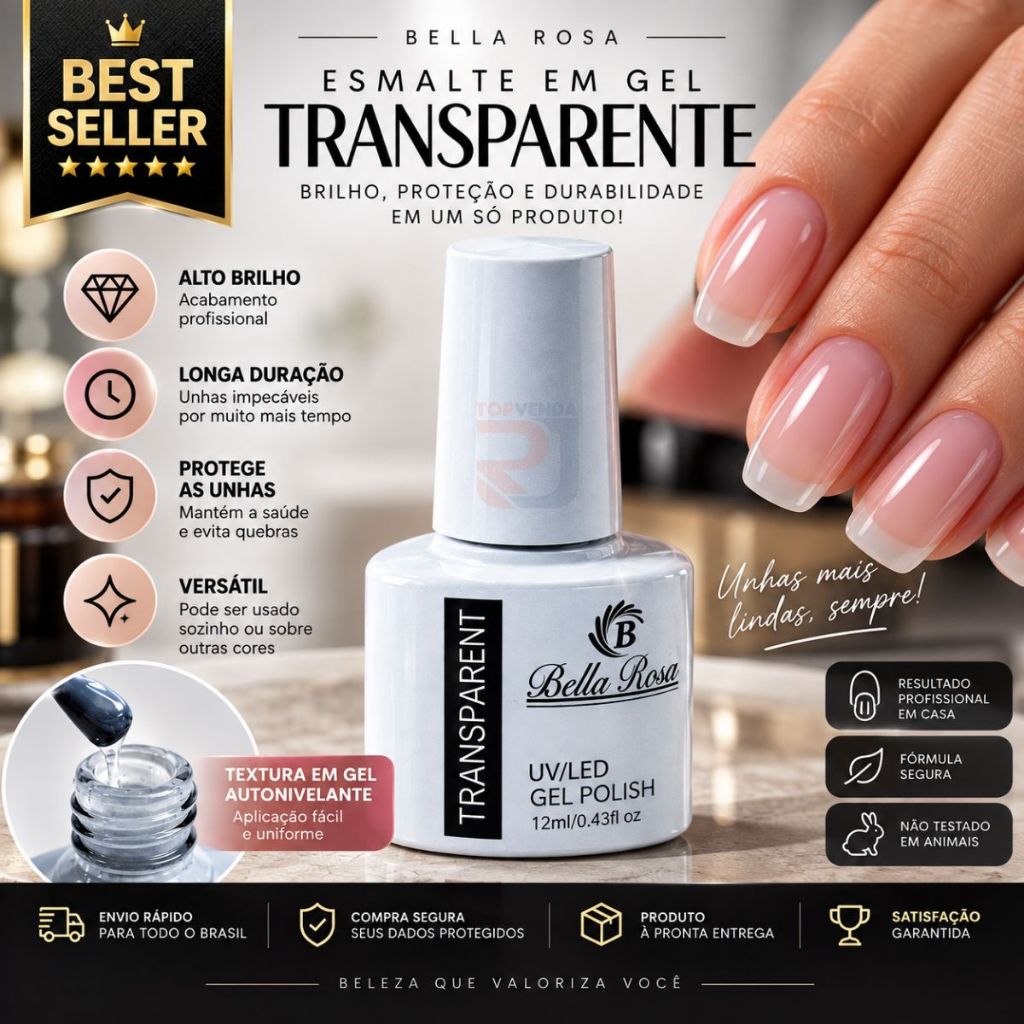 Esmalte Em Gel Renda Transparente Led/uv 12ml Bella Rosa Você sempre Bella