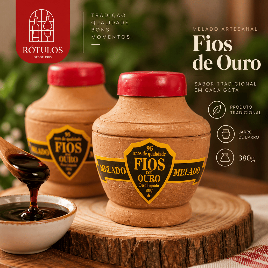 Kit 2 Melados Artesanal Fios de Ouro 380g Jarro de Barro - Rótulos Wine