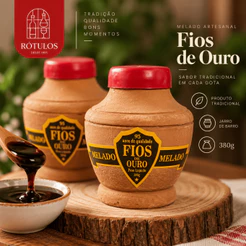 Kit 2 Melados Artesanal Fios de Ouro 380g Jarro de Barro - Rótulos Wine