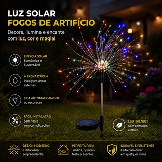 Luz Solar de Fogo de Artifício Natalina 90 LEDs Com Estaca Jardim À Prova d'Água KL-555