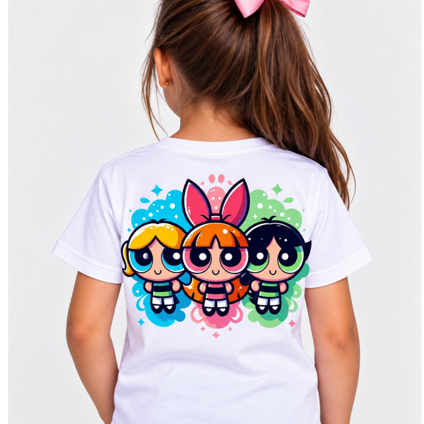 Camiseta Infantil Meninas Superpoderosas Estampada Feminina Manga Curta