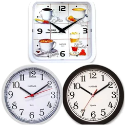 Relogio de Parede Nativo Quartz Redondo Quadrado Decorativo para Cozinha Sala Relógio Preto Branco