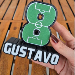 Vela Topo de Bolo Futebol Personalizado Nome Idade Cores do Time Vela Aniversário Infantil 3D
