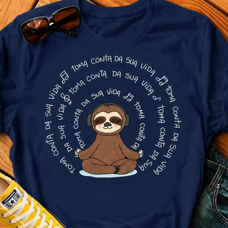 Camiseta Estampada Feminina Preguiça Vibes Desenho Engraçado Blusa Casual Confortável 100% Algodão