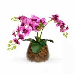 Arranjo Orquídea Artificial 3D com 2 Hastes no Vaso de Vidro Incolor – Decoração Elegante