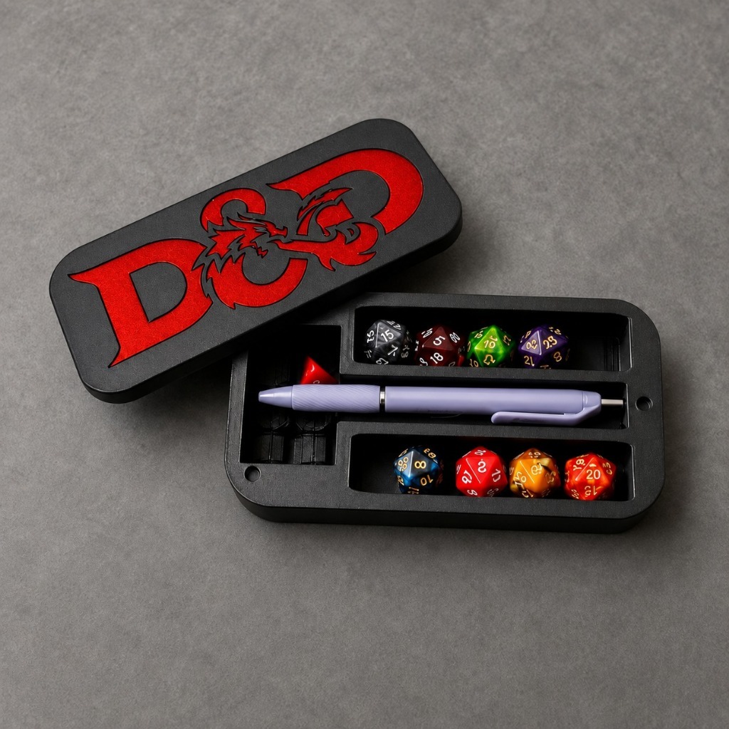Estojo Magnético para RPG de Mesa | Porta Dados D20 D&D com Compartimento para Miniaturas e Caneta