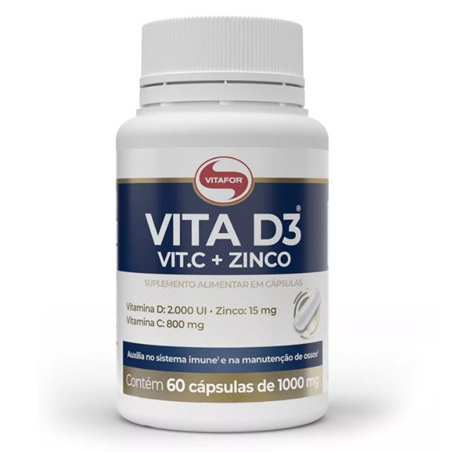 Suplemento Vitamínico Vita D3 + C + Zinco 60 Cápsulas Vitafor 1.000mg