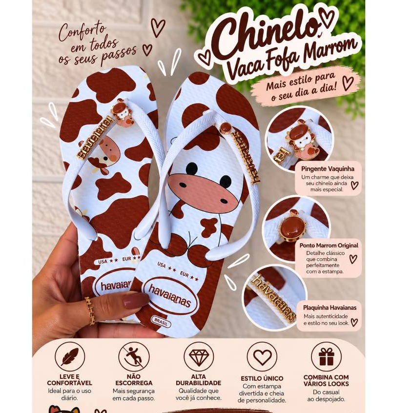 Chinelo Feminino Vaquinha Marrom Com Pingente Confortável — imagem 2 de 2