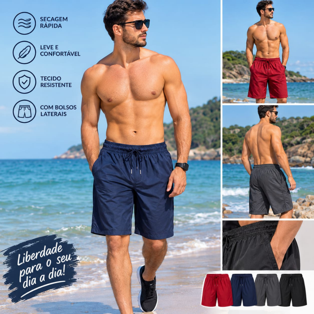 kit com 2 Short Tactel com Elastano Premium Bermuda Masculina para academia e corrida