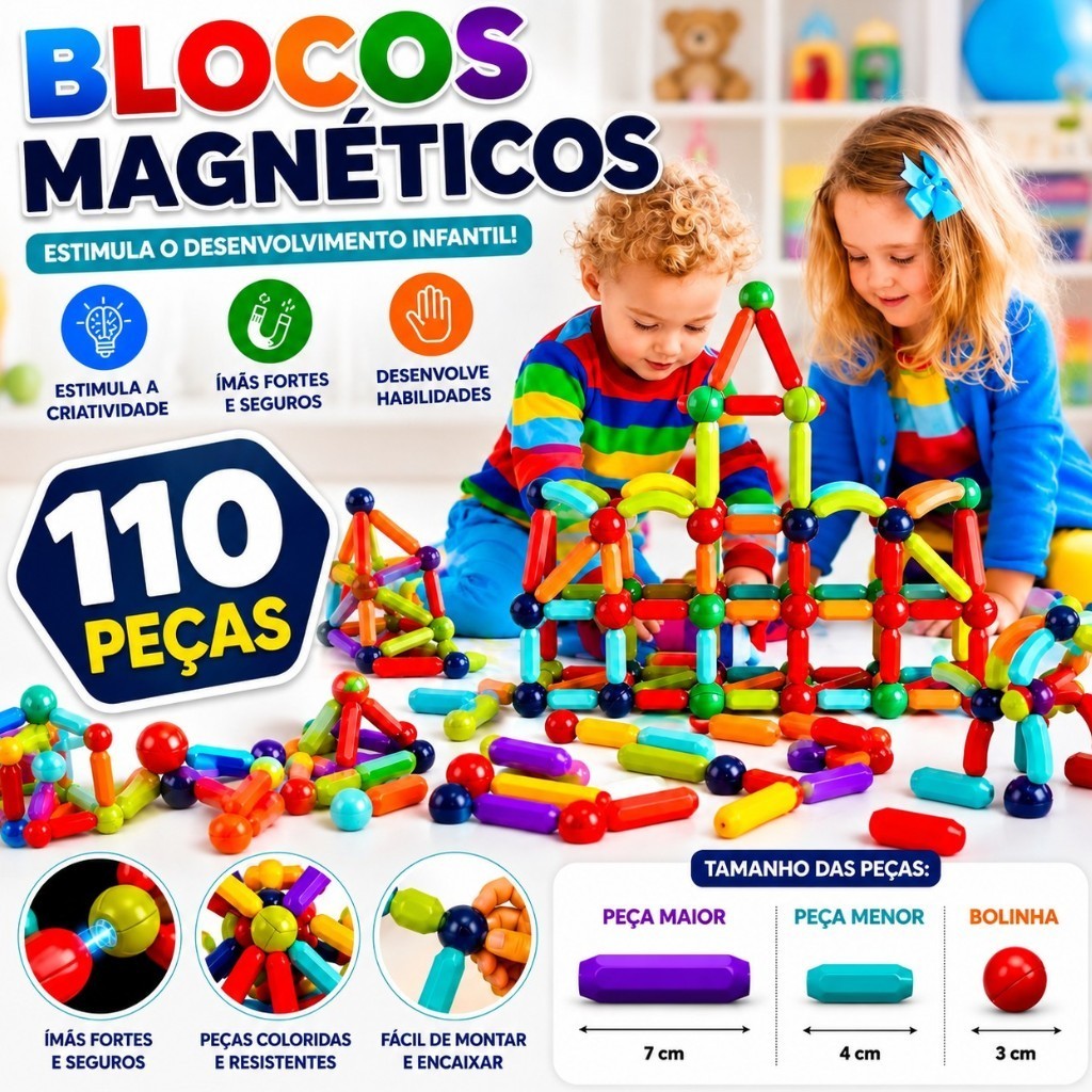 Brinquedo Blocos Magneticos Construção Menino Menina Bloco Construção