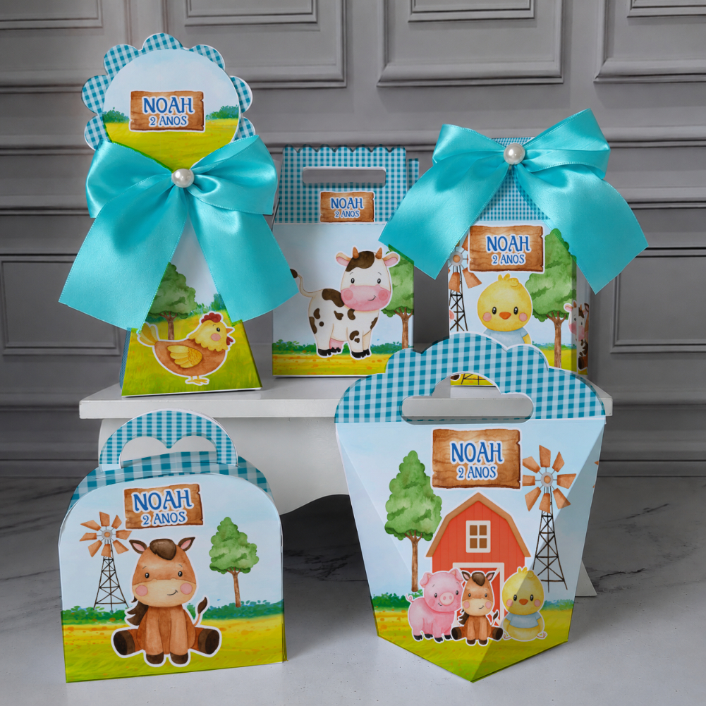 Kit Caixinha Faça Você Mesmo Fazendinha Menino  Lembrancinha Aniversário Decoração