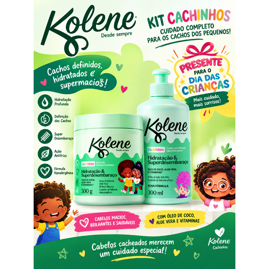 Kit Cachinhos Kolene Creme de Tratamento 500g + Creme para Pentear 300g – Hidratação, Definição e Cuidado dos Cachos