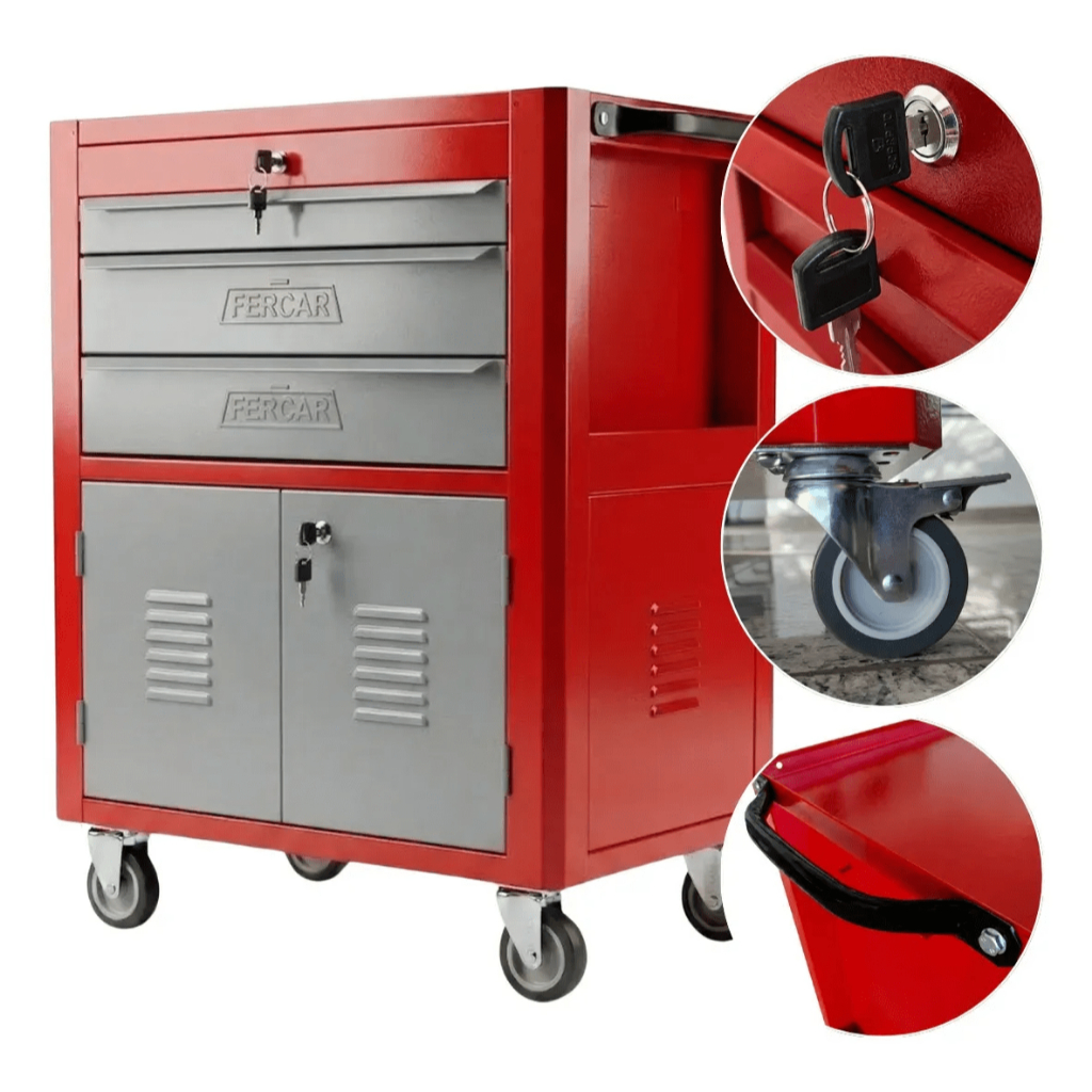 Carrinho de Ferramentas 03 Gavetas C-06 Vermelho - FERCAR