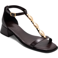 Sandália Feminina Lumiss Salto Bloco Baixo Bico Quadrado Casual Delicada Pedras Douradas Fivela