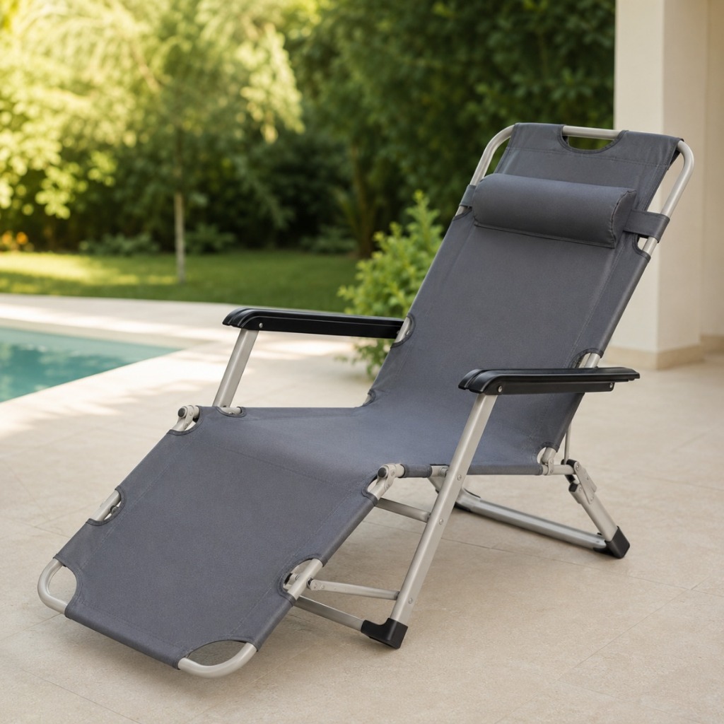 Cadeira Espreguiçadeira Dobrável Reclinável Portátil MAAT 120kg Praia Piscina Jardim