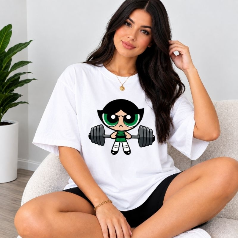 Camiseta Oversized Meninas Super Poderosas 100% Algodão Academia Gym Blusão Tshirt Feminina Gringa Streetwear