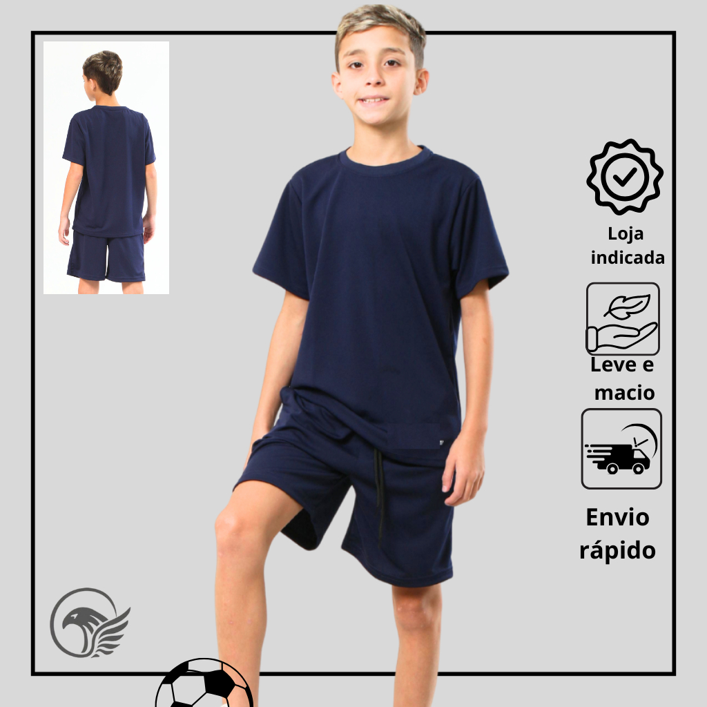 Conjunto Infantil Menino Camiseta e Bermuda Dry fit Esportiva Leve e Confortável