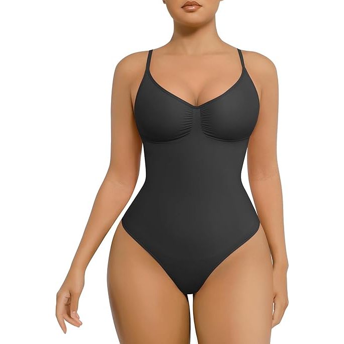 Body Modelador Tipo Tanga Feminino, Alças Ajustáveis, Aperta Barriga, Sem Aros, Shapewear Uso Diário