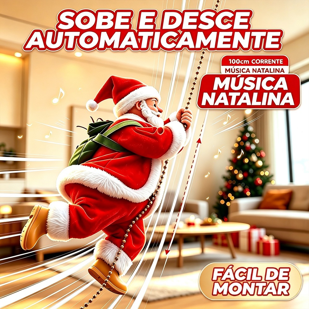 Papai Noel Musical Eletrico Sobe E Desce Enfeite Natal Decoração Natalina Movimento