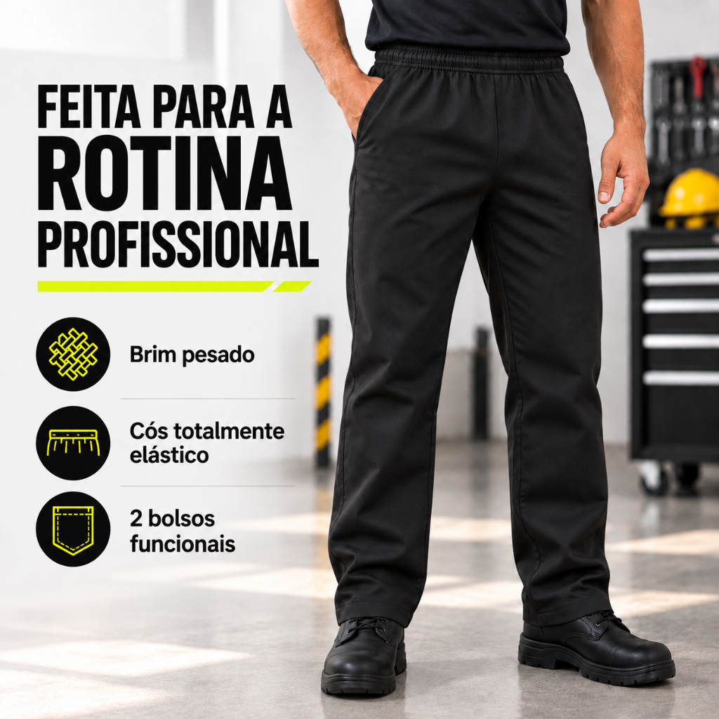 Calça De Brim Profissional Masculina Cós Elástico Trabalho Pesado Mais Conforto e Mobilidade