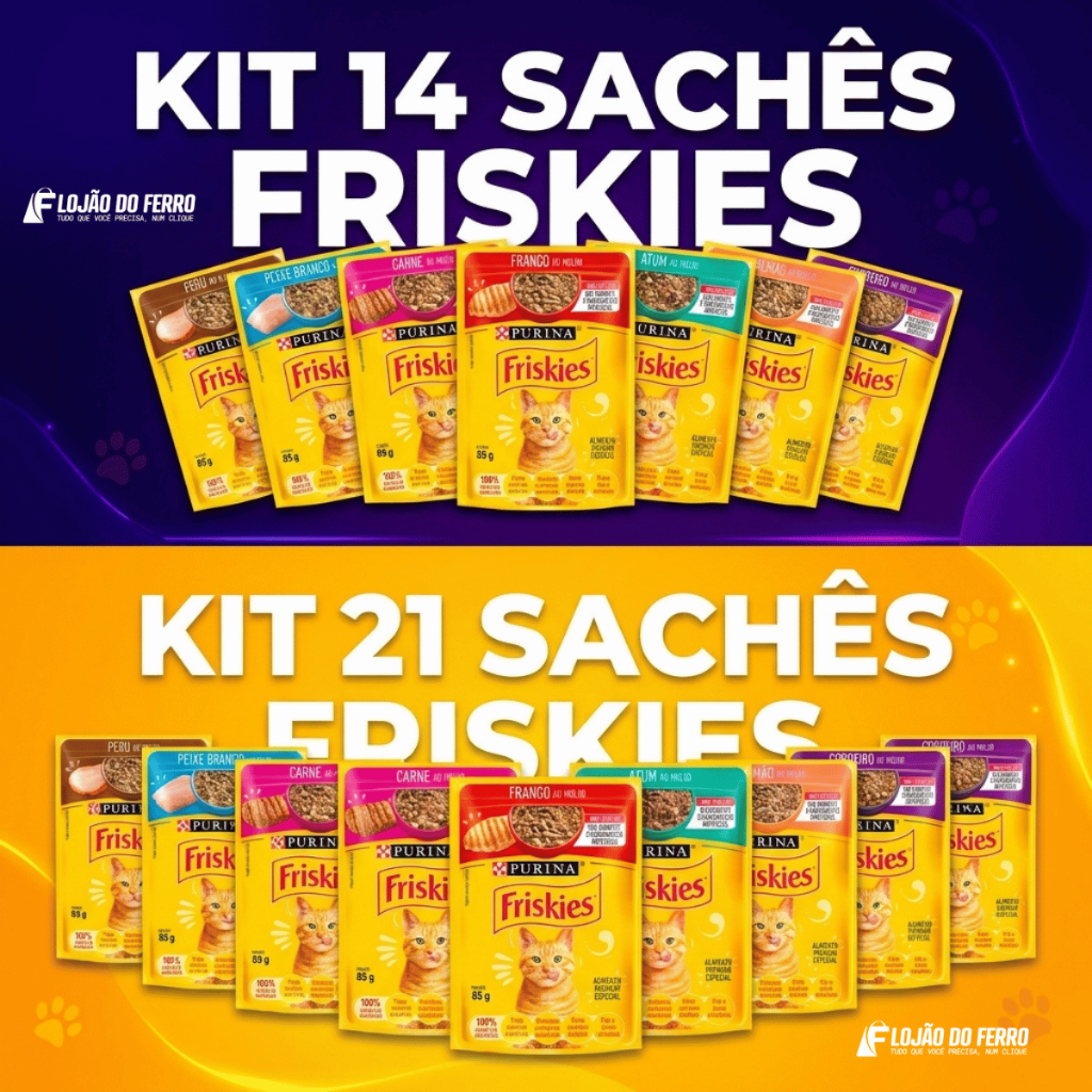 Sachê Friskies Gatos Ração Úmida 85g Sabores Sortidos Kit 14 ou 21 Sachês Purina