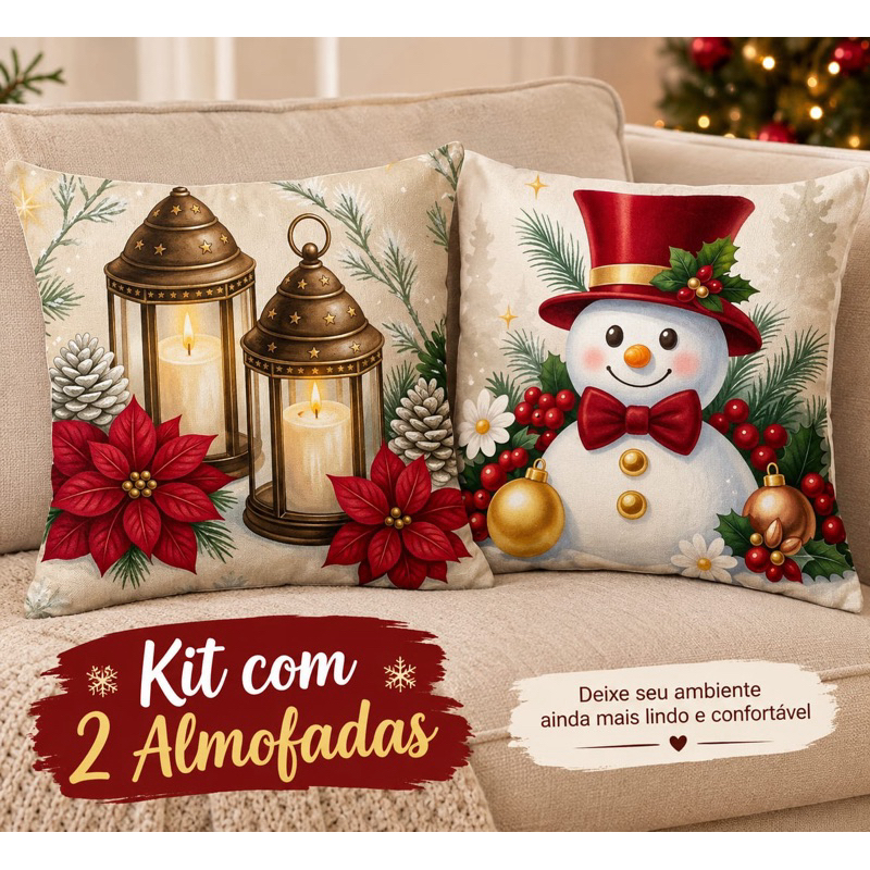 Kit 2 Capas de Almofadas de Natalina 45x45cm Decoração Enfeites de Natal