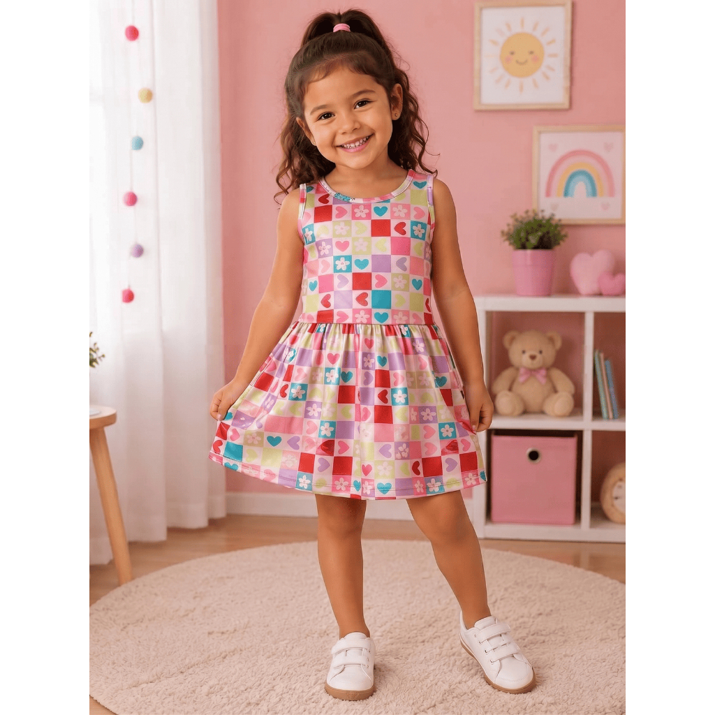 Vestido Infantil Menina Regata Estampado Verão Confortável - Estampa sortida