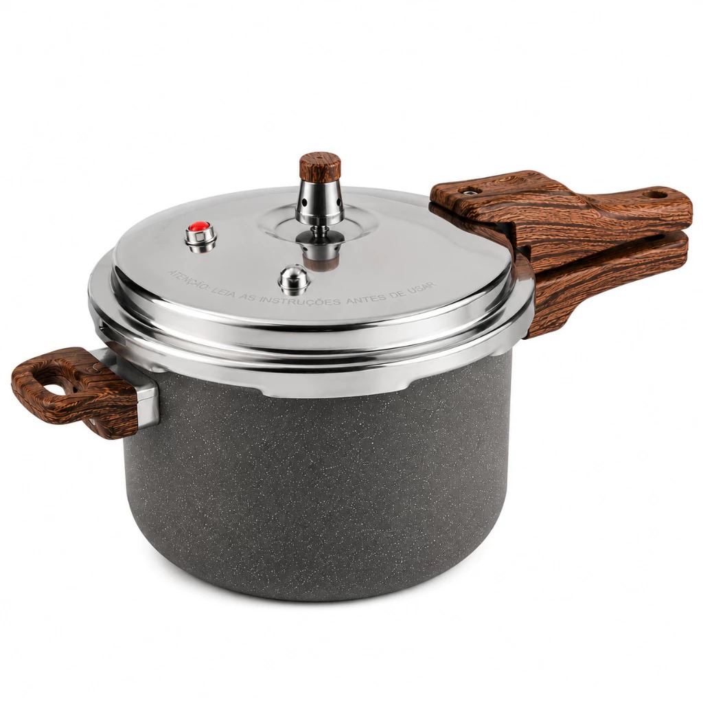 Imagem Panela de Pressão Cerâmica Antiaderente 4,2L Indução Fogão Gás Vitrocerâmico Marmorizado 20cm não gruda