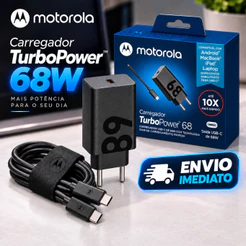 Carregador Motorola Original Turbo Power 68W Tipo C Carga Rápida + Cabo USB-C 1 Metro