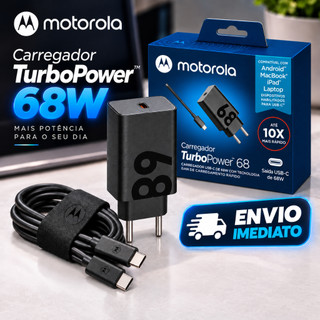 Carregador Motorola Original Turbo Power 68W Tipo C Carga Rápida + Cabo USB-C 1 Metro