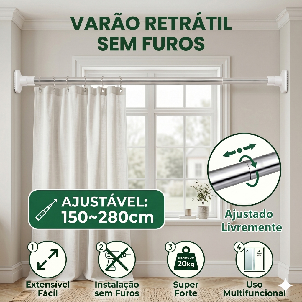 Vara de Cortina de Banheiro - No Drilling Required Curtain Rod Versátil 70-120 90-160 110-200 150-280cm Varal de chão